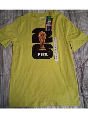 NWT Fifa World Cup 2026 100% Cotton T-Shirt Yellow Green Size Small MSRP $19.99